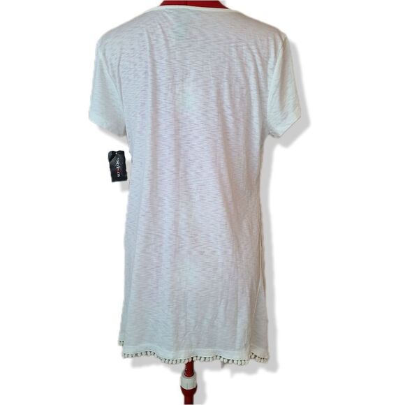 Nwt Macy's Style & Co white brown space dye tunic tee black embroidered tassel m - Picture 2 of 5